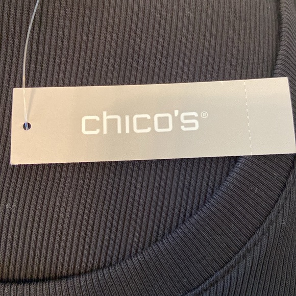 NWT Chico’s Black Cotton Modal Rib Tee SS Basic Knit Size 2 US Large - Picture 7 of 11